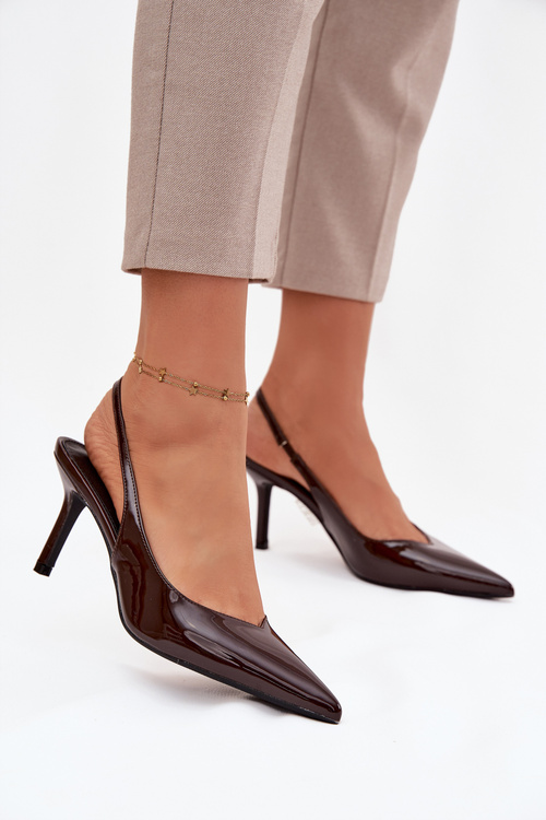 Lakované lodičky na podpätku čokoládové Phelia