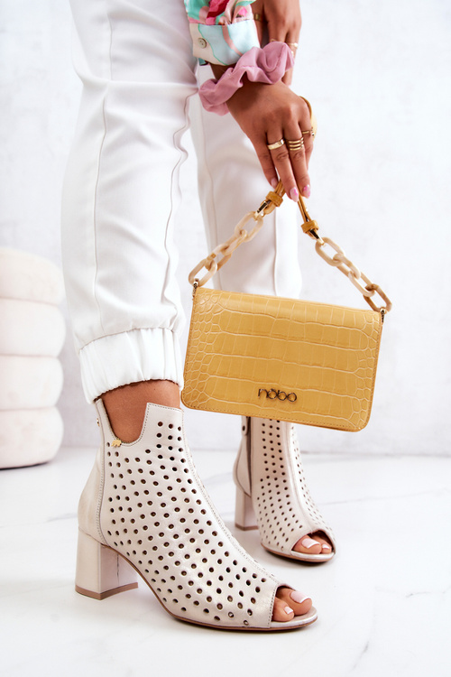 Kožené prolamované boty Maciejka 05420-04 Béžová