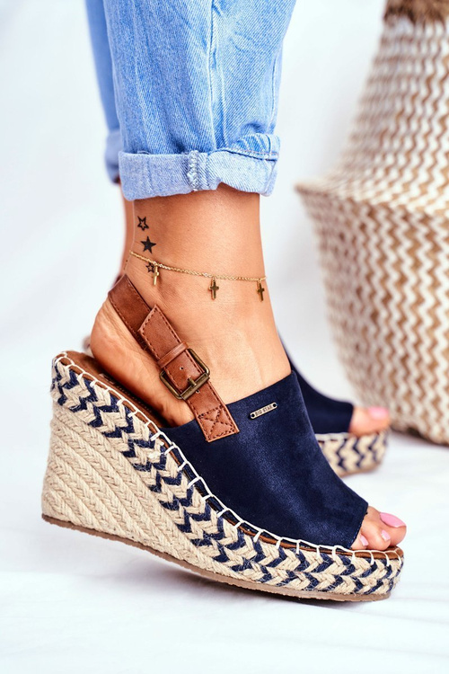 Dámske sandále na klinách Big Star Navy Blue FF274980