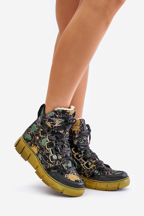 Kožené Ploché Šnurovacie Boty Maciejka 06158-07 Žlté-Čierne