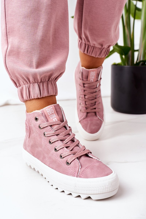 Dámské Kožené Teplé Tenisky Big Star EE274113 Růžové