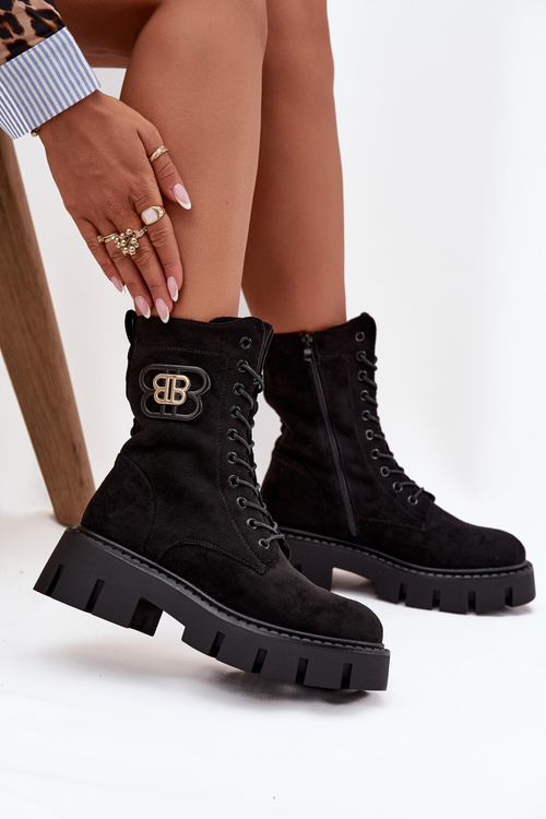 Zateplené workery dámské s ozdobou černé Melisse