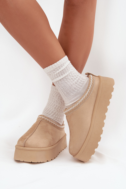 Nízké dámské sněhule s výšivkou na platformě světle béžové Narirya