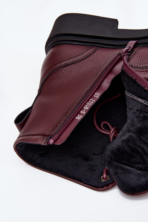 Zateplené dámske členkové topánky z pravej kože Sergio Leone BT25248-S bordó