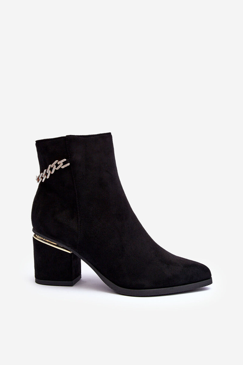 Kožené Boty Na Podpatku S Bižuterní Ozdobou Černé Jadirel