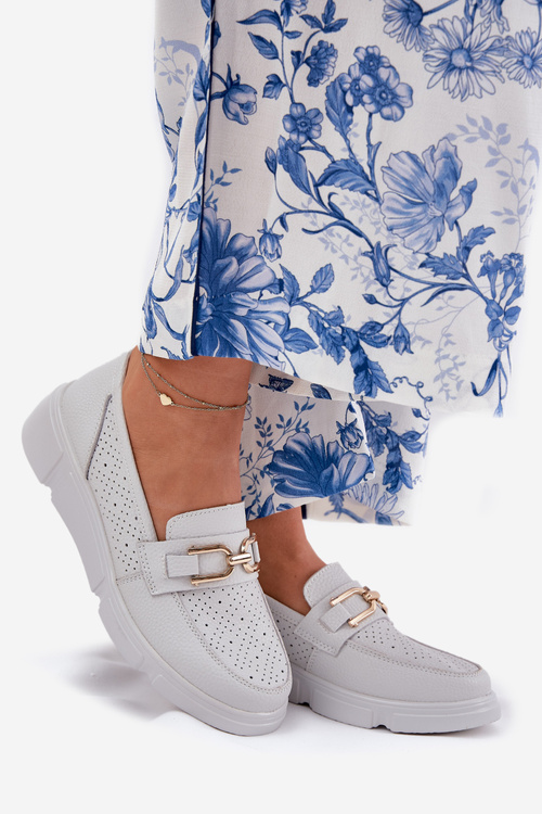 Dámske Kožené Mokasíny so Zlatým Detaile Jasnoszare Vinceza 88007