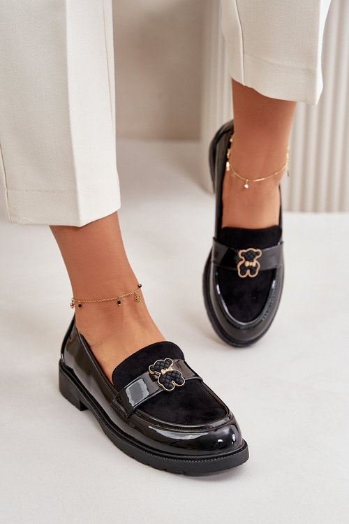 Lakované Dámske Mokasíny S Medvedíkom Čierne S.Barski HY42-339A