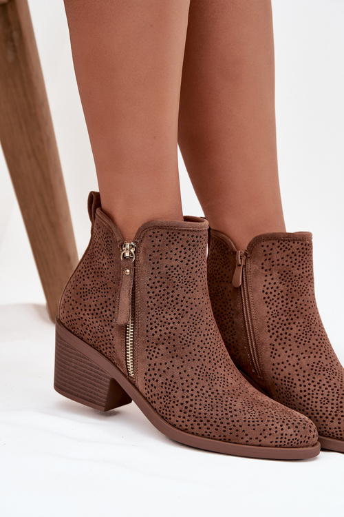 Dámske kožené čižmy na podpätku S.Barski HY52-538 hnedé