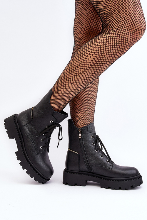 Dámské kožené traperky na zip Zazoo 949P černé