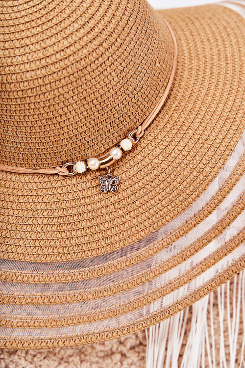 Dámsky klobúk s dekoratívnym opaskom hnedá Carra