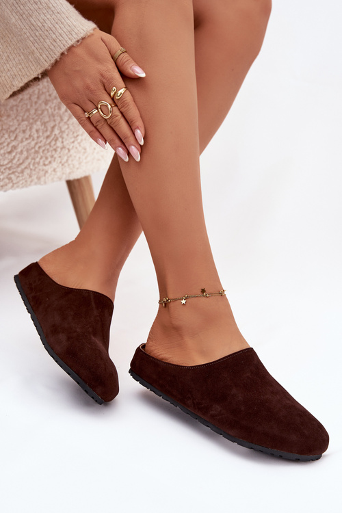 Dámské Pantofle Z Eko Zamszu Čokoládové Kalvess