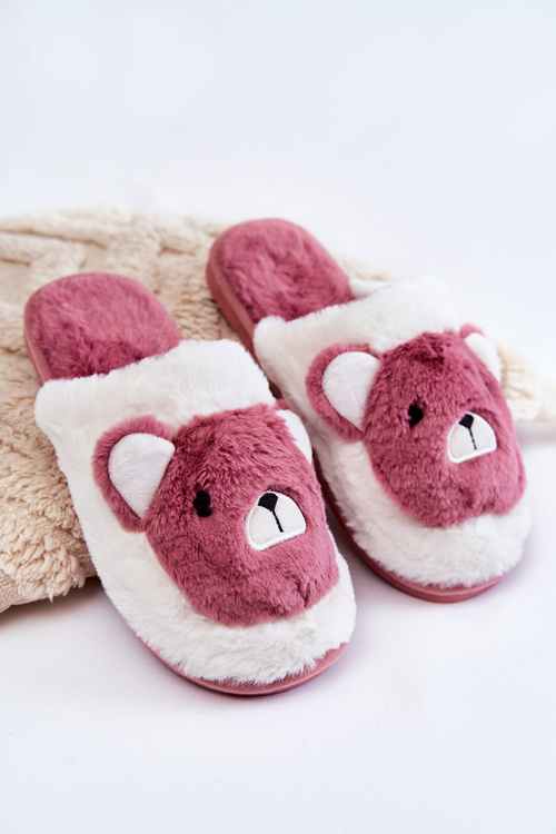 Dámské kožešinové pantofle s Teddy Růžová a bílá Solly