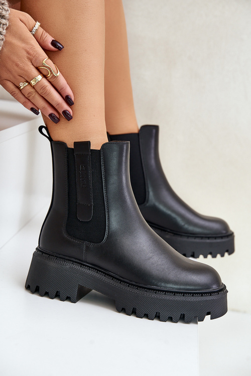 Kožené Zateplené Kozačky Chelsea Dámské Big Star OO274A386 Černé