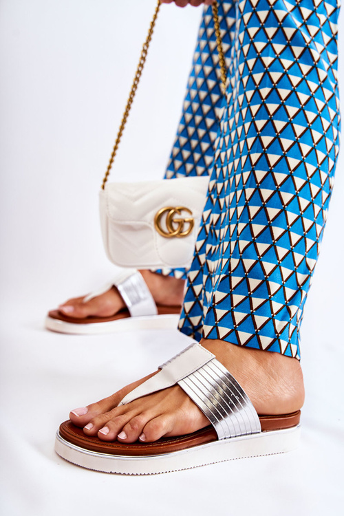 Ženské žabky na plošine biele a strieborné morissa