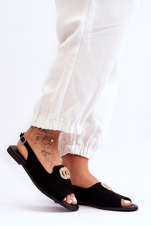 Semišové ploché sandály s ozdobou Nicole 2744/002 černá