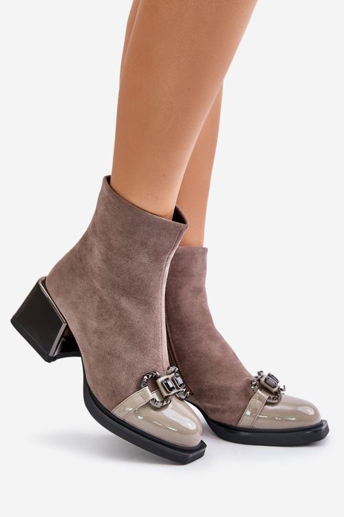 Elegantní Dámské Boty Na Podpatku S Dekorací Šedé MR880-127