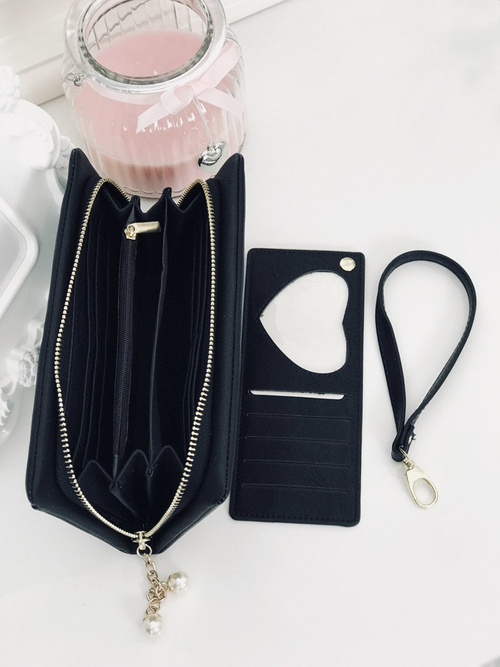 Large Women's Black Trendy Wallet Gold Zipper