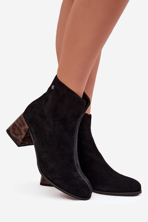 Kožené semišové dámské kotníky na podpatku Maciejka K7202-01 Černé