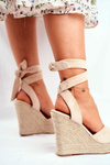 Dámské Sandály Na Klínu Šněrované Béžové Belleza