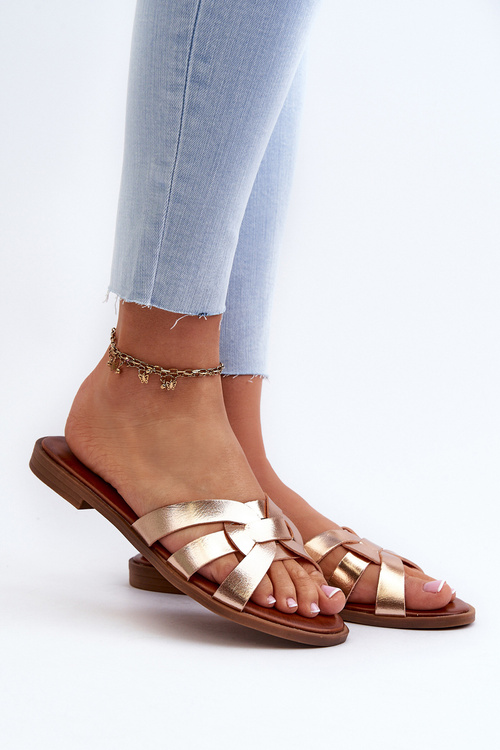 Dámske Ponožky Na Plochom Päte Z Eko Kože Zlaté Rosalini