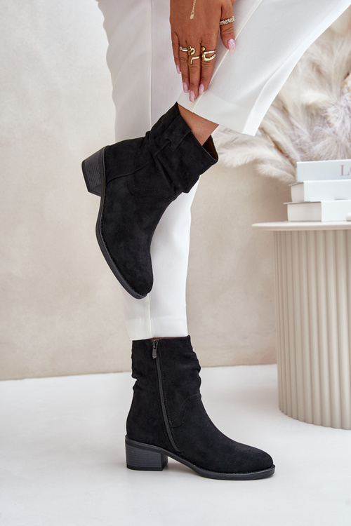 Zateplené dámske čižmy s naťahovaným zvrškom na nízkom opätku čierne Zinanya