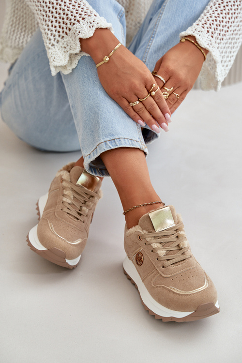 Dámske Športové Topánky Zateplené Kožušinou Na Platforme Khaki Lerisas