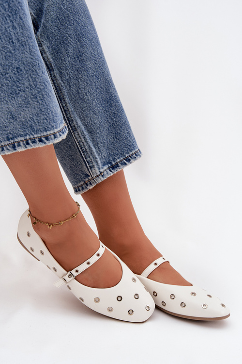 Dámske baleríny s striebornými prvkami biele Marivon