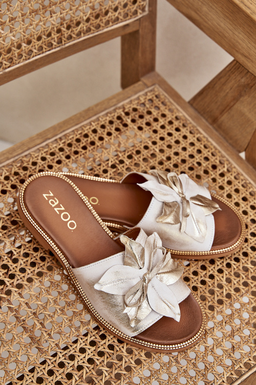 Šľapky S Dekoráciou Prírodná Koža Zazoo 3667 Zlato Opotrebované