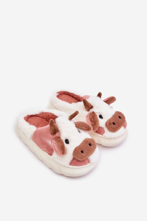 Detské Chlpaté Papuče S Kravským Motívom Ružové Tamorrin
