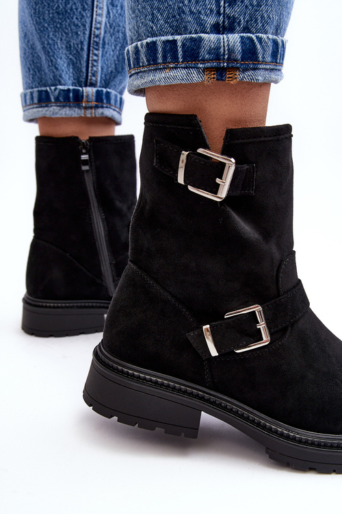 Dámské Boty Na Plochém Podpatku S Kroužky Černé Bliggore