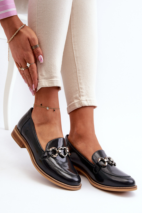 Kožené dámské lakované mokasíny Laura Messi 2760 modré