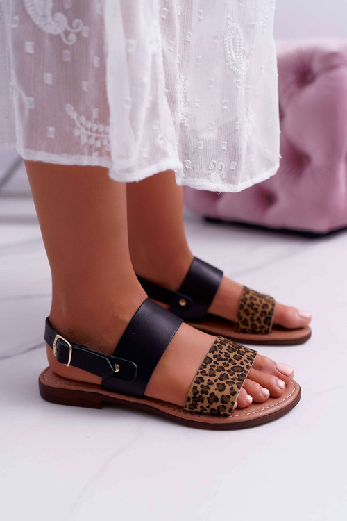Dámské Sandály Maciejka Kožené Leopard Černé IT001-03