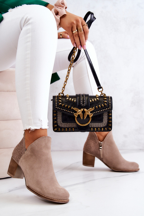 Dámské kožené kozačky na podpatku béžový Larsa