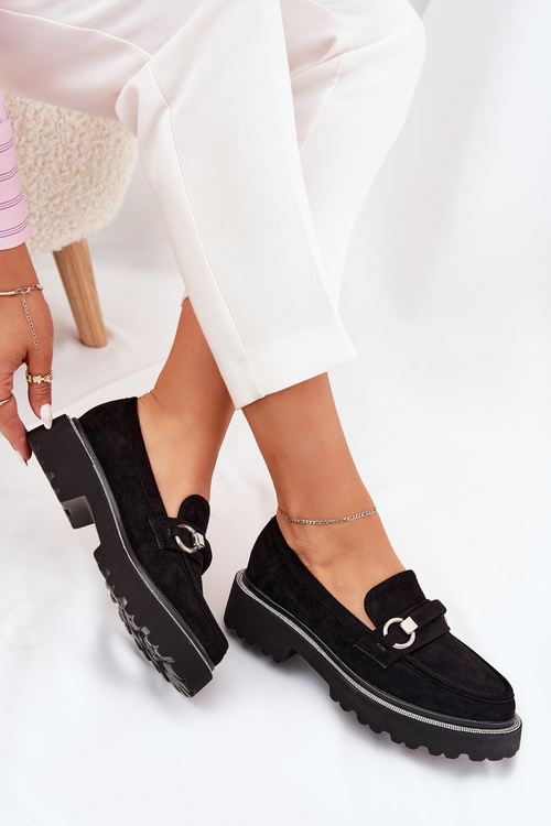 Dámské mokasíny zdobené zirkony černé Patina