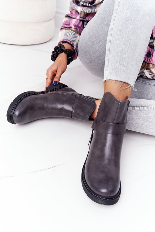 Dámské Teplé Kotníkové Ploché Boty Šedé Alivia