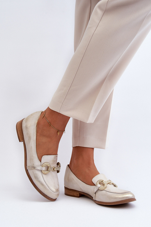 Dámské kožené mokasíny s ozdobou Zazoo 2880 Zlaté