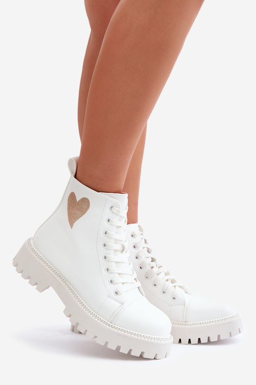 Dámske Čižmy Na Zips S Dekoratívnym Srdcom Biele Obeena