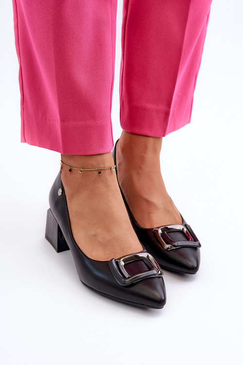 Lodičky Na Podpatku S Kostkou S Ozdobou Z Ekokože Černé Sarala