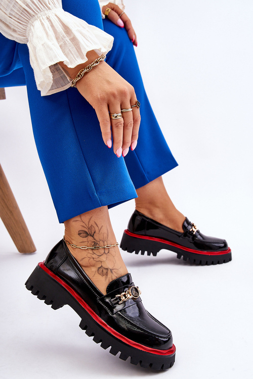 Lakované mokasíny na platformě Černé Ronin