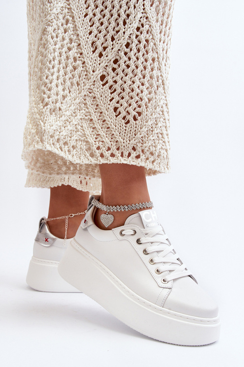 Kožené Dámské Tenisky S Náramkem CheBello 4406 Bílé