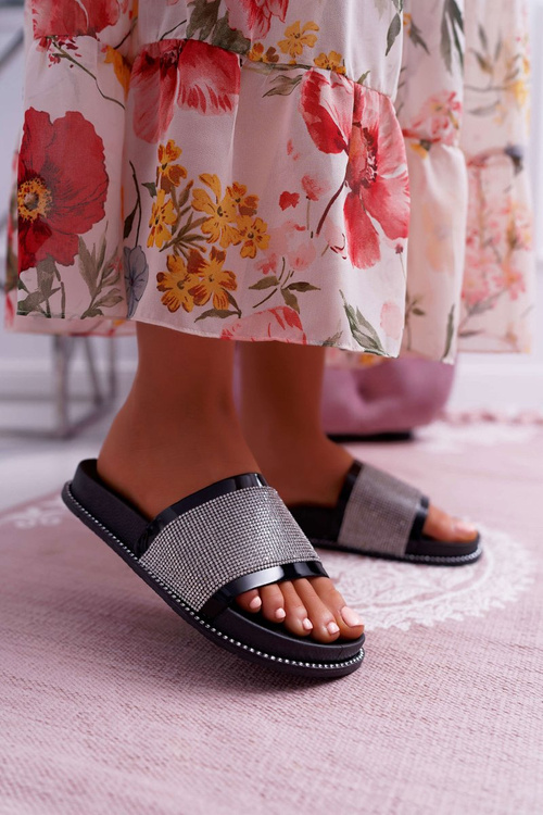 Dámské Nazouváky Se Zirkony Černé Rentre