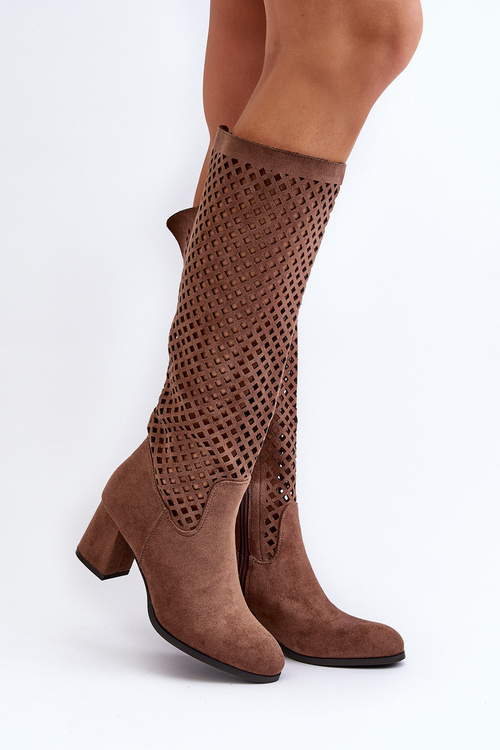 Čipkované semišové topánky na opätku hnedé Jolenna