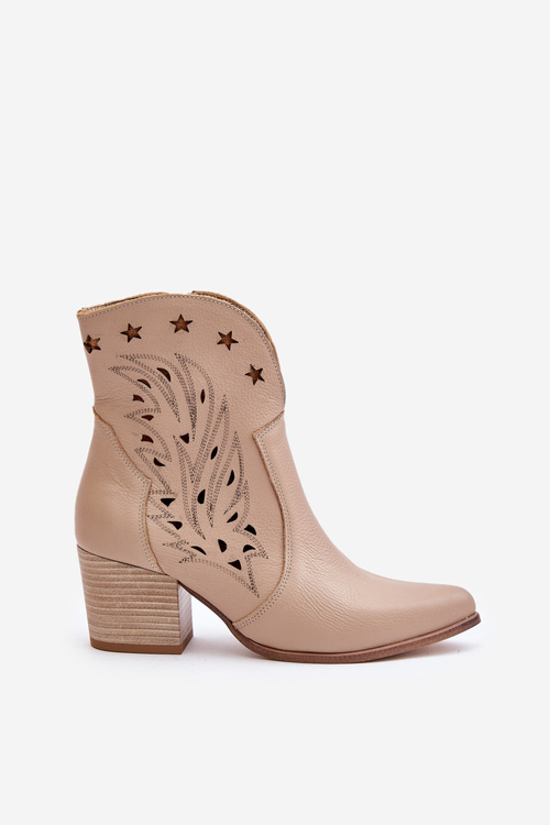 Děrované Kožené Krajkové Boty Na Podpatku Béžové Lewski 3613