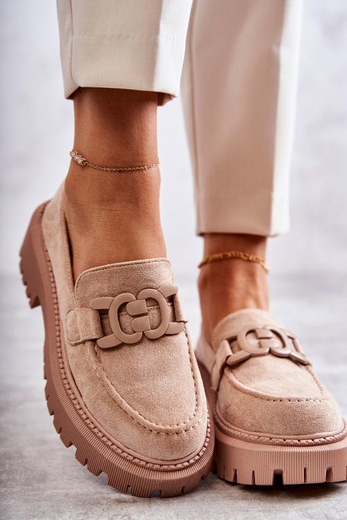 Dámské semišové semišové mokasíny se zdobením béžový Leeza