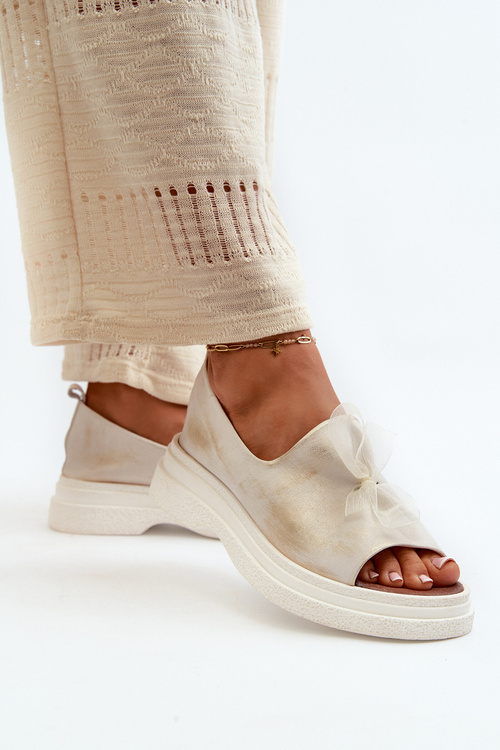 Zazoo 2939 Dámske kožené sandále s mašľou Zlatý ošúchaný