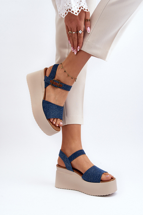 Dámské džínové sandály na klíně modré Geferia