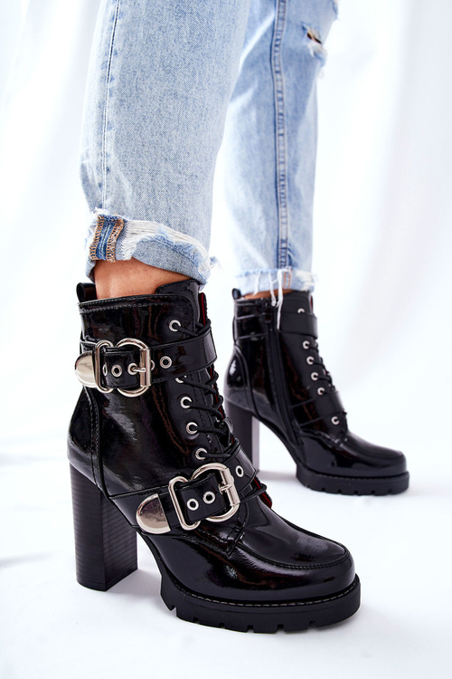 Kotníkové Boty Lakované S přezkou černě Flaris