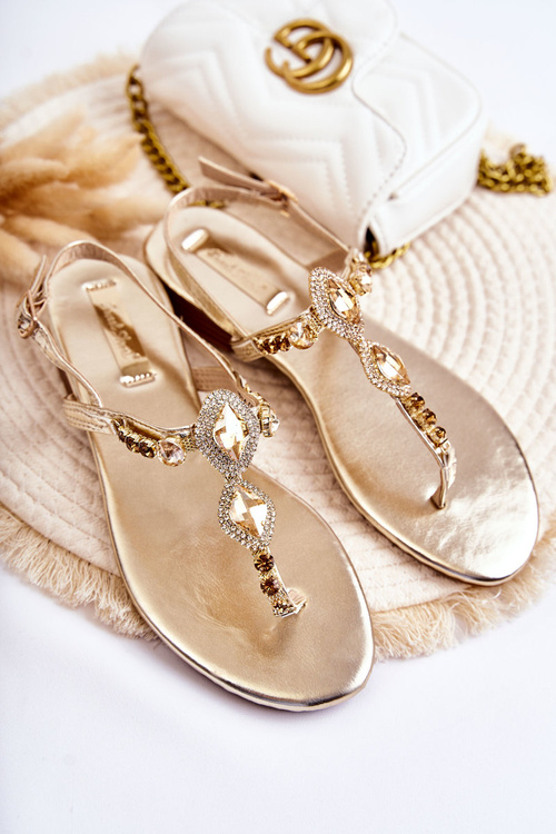 Dámske módne sandále Flip -flops s dekoratívnymi kamienkami Golden Bellia