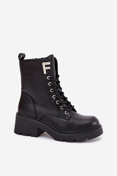 Dámské workery kotníkové boty na klínku zateplené s písmenem F černé Lurina