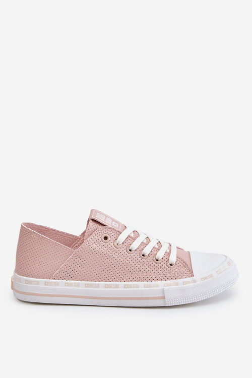 Dámska kožená koža veľká hviezda LL274015 Pink Sneakers